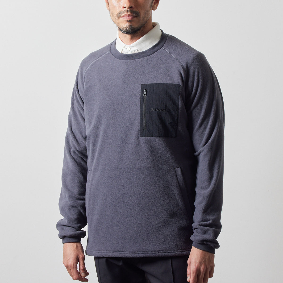 UTILITY FLEECE CREW NECK BGS-4AUFCS ロンT フリース 温度調節 防風 ファスナーポケット ドローコード / GREY