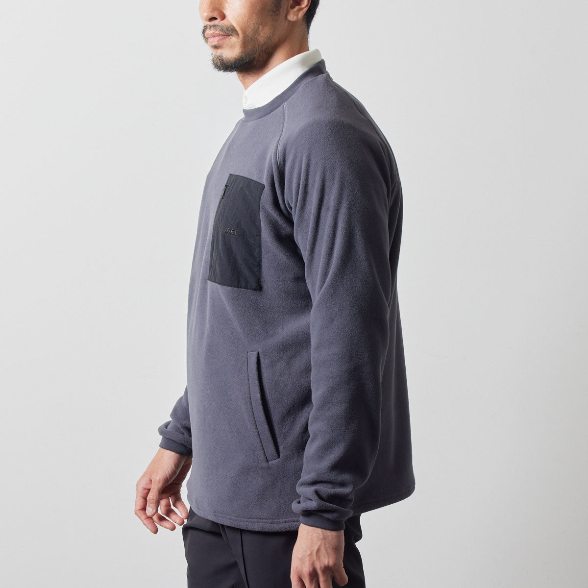 UTILITY FLEECE CREW NECK BGS-4AUFCS ロンT フリース 温度調節 防風 ファスナーポケット ドローコード / GREY