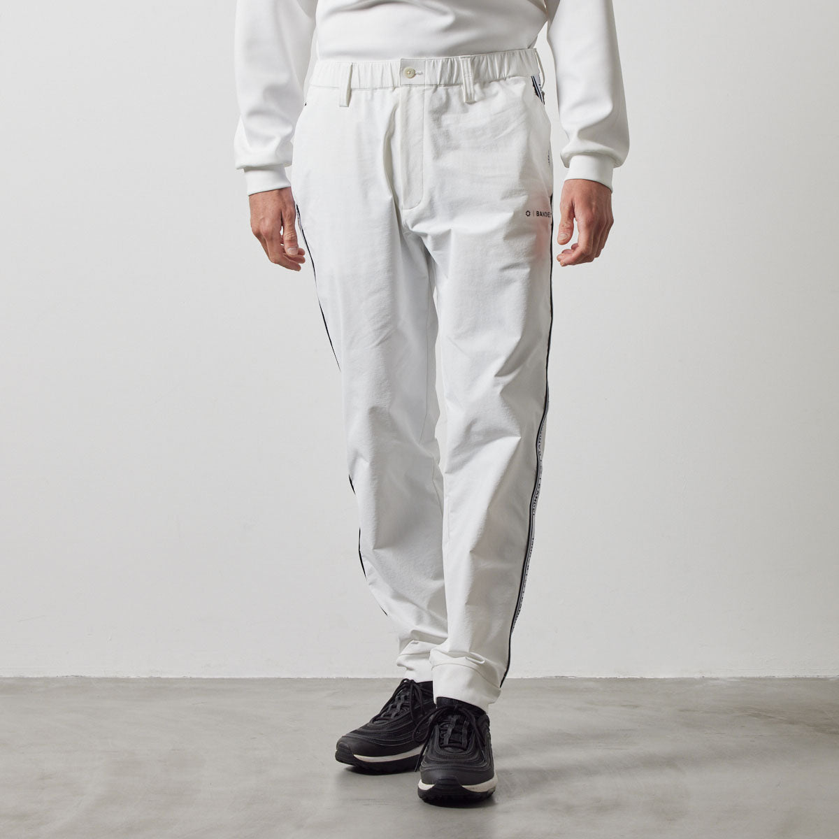 WATER REPELLENT PIPING LONGPANTS BGS-4AWPLP 高耐久 4WAYストレッチ 撥水 起毛 イージーケア セットアップ / WHITE