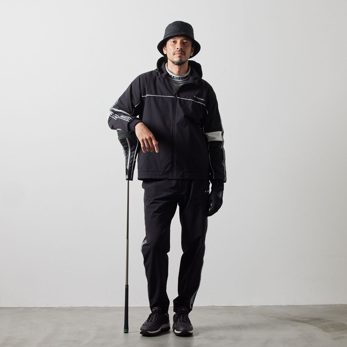 WATER REPELLENT PIPING ZIP PARKA BGS-4AWPZP 高耐久 4WAYストレッチ 撥水 起毛 イージーケア セットアップ / BLACK