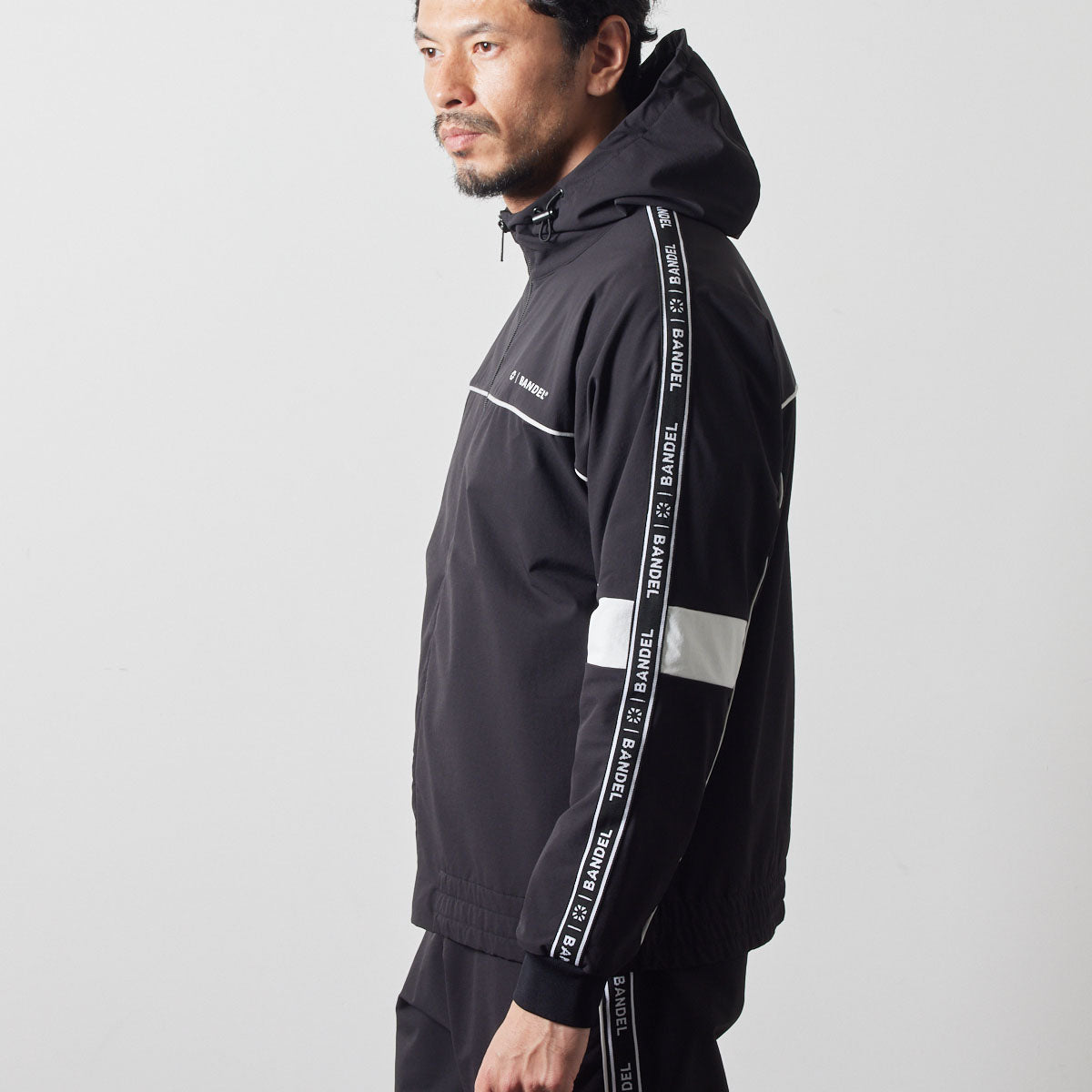 WATER REPELLENT PIPING ZIP PARKA BGS-4AWPZP 高耐久 4WAYストレッチ 撥水 起毛 イージーケア セットアップ / BLACK