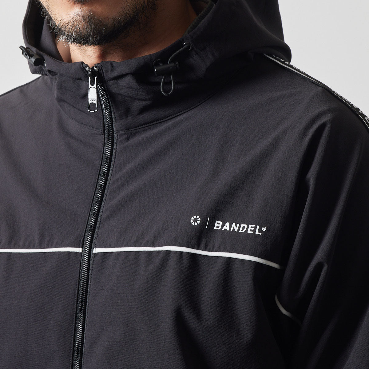 WATER REPELLENT PIPING ZIP PARKA BGS-4AWPZP 高耐久 4WAYストレッチ 撥水 起毛 イージーケア セットアップ / BLACK