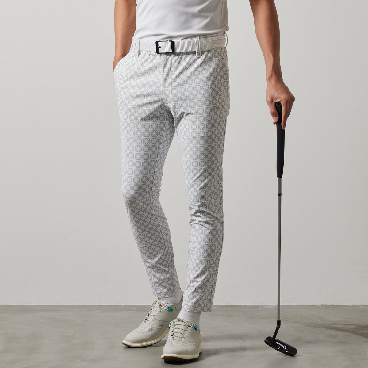 BANDEL GOLF バンデルゴルフ ロングパンツ ALLOVER STRECH TAPERED PANTS BGS-4SAOLP WHITE LINE GRAY
