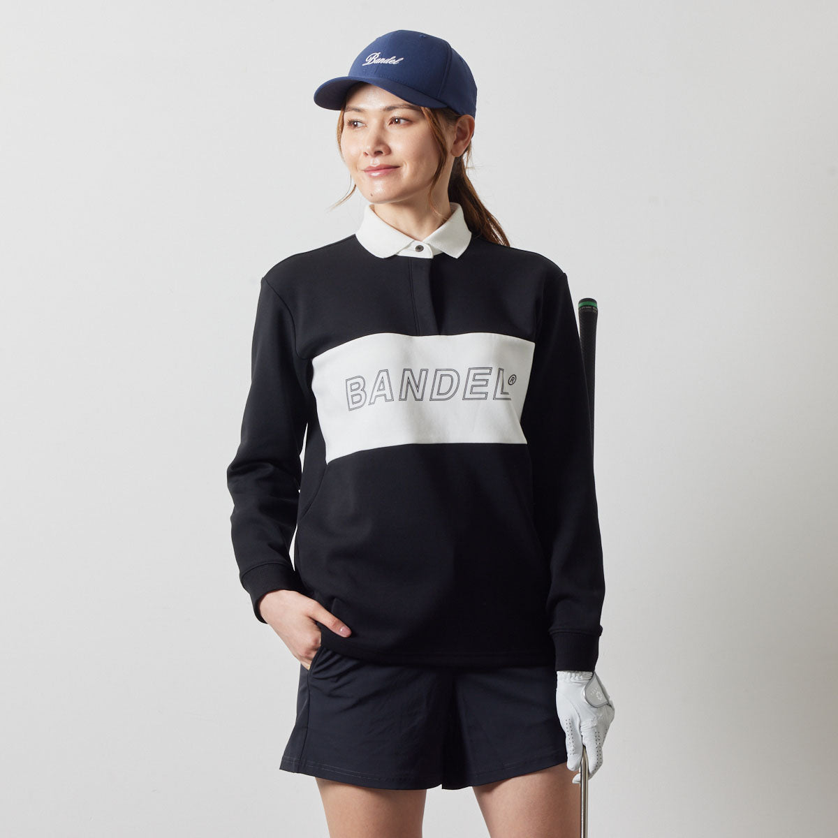WOMENS COLOR BLOCK L/S RUGBY POLO BGS-W4ACBRP ポロシャツ ストレッチ 保温 軽量 / BLACK×WHITE