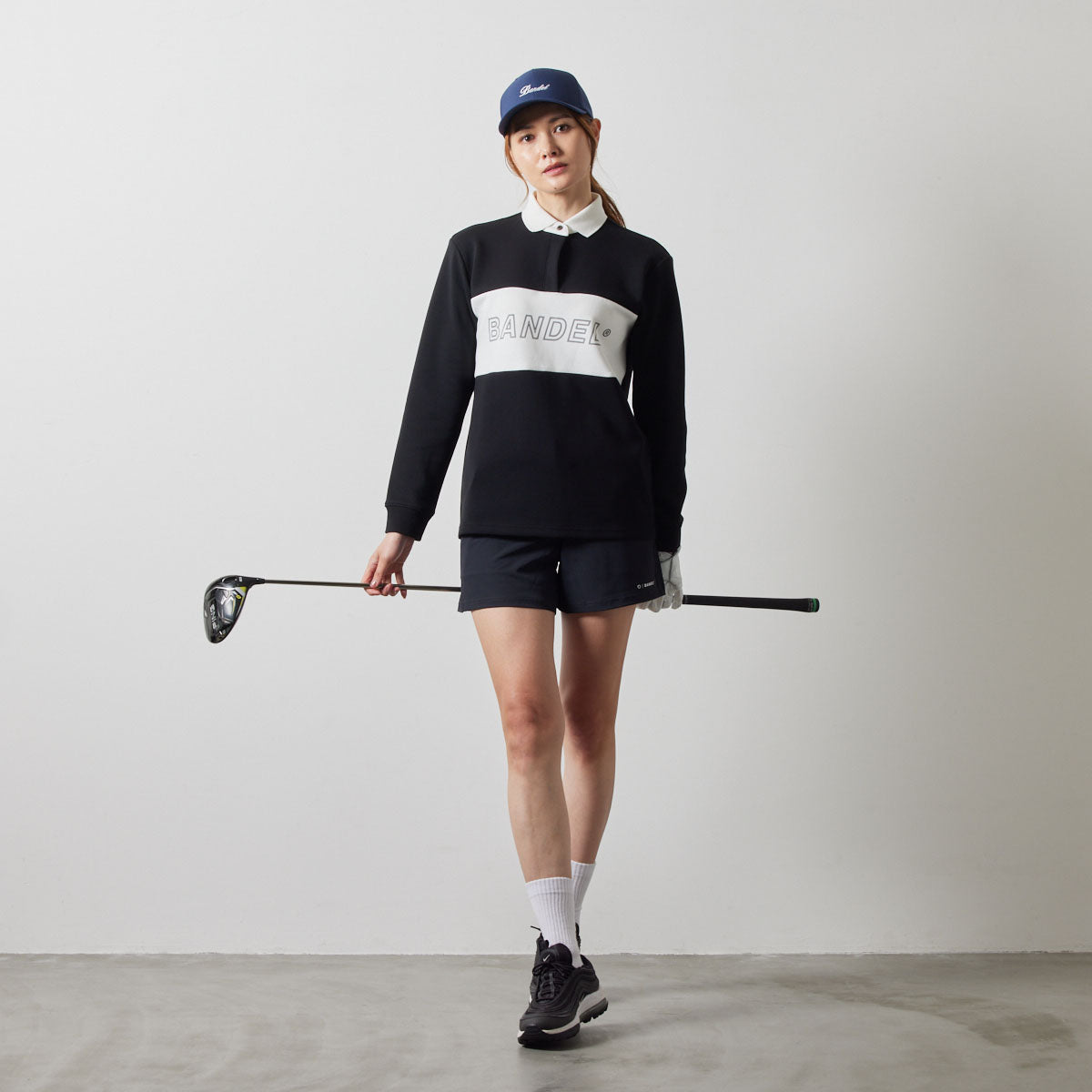 WOMENS COLOR BLOCK L/S RUGBY POLO BGS-W4ACBRP ポロシャツ ストレッチ 保温 軽量 / BLACK×WHITE