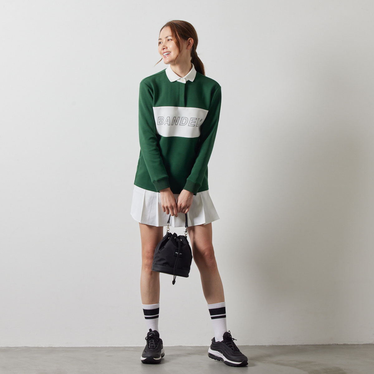 WOMENS COLOR BLOCK L/S RUGBY POLO BGS-W4ACBRP ポロシャツ ストレッチ 保温 軽量 / GREEN×WHITE