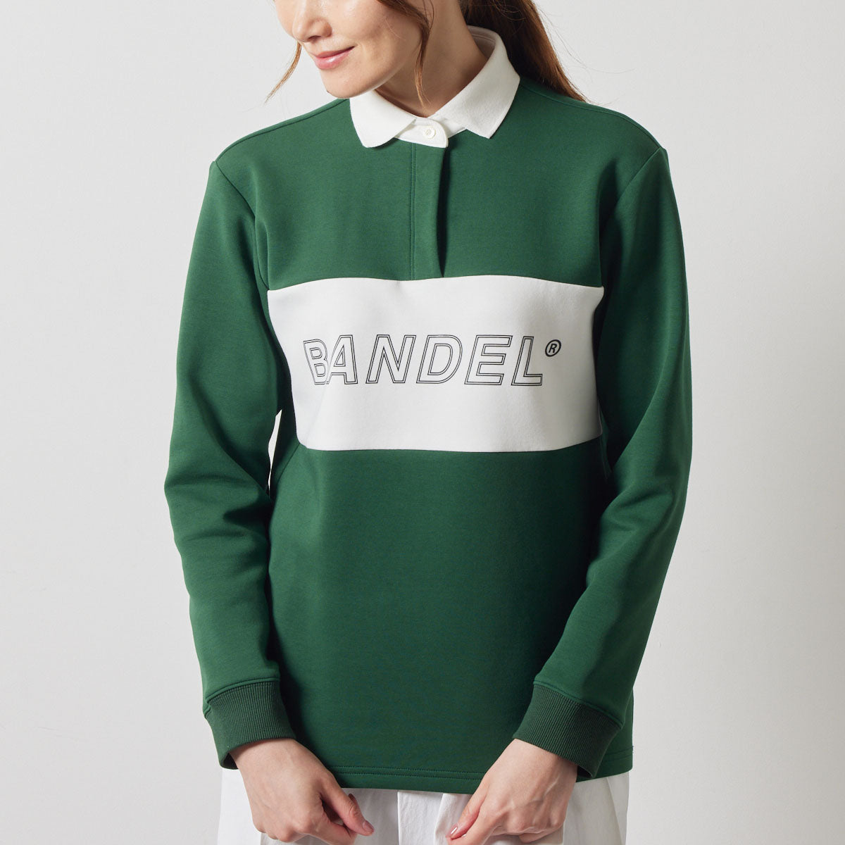 WOMENS COLOR BLOCK L/S RUGBY POLO BGS-W4ACBRP ポロシャツ ストレッチ 保温 軽量 / GREEN×WHITE