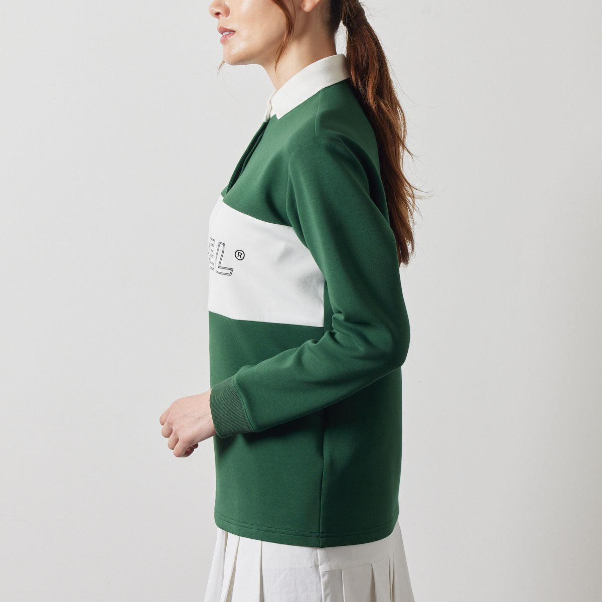 WOMENS COLOR BLOCK L/S RUGBY POLO BGS-W4ACBRP ポロシャツ ストレッチ 保温 軽量 / GREEN×WHITE