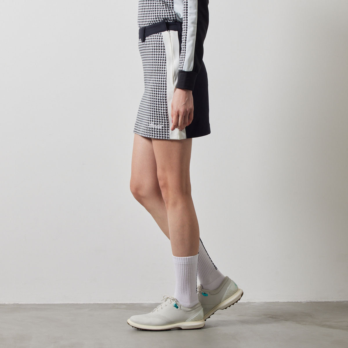 WOMENS HOUNDSTOOTH BICOLOR SKIRT スカート テーパード スタイルアップ効果 発熱素材 セットアップ / BLACK