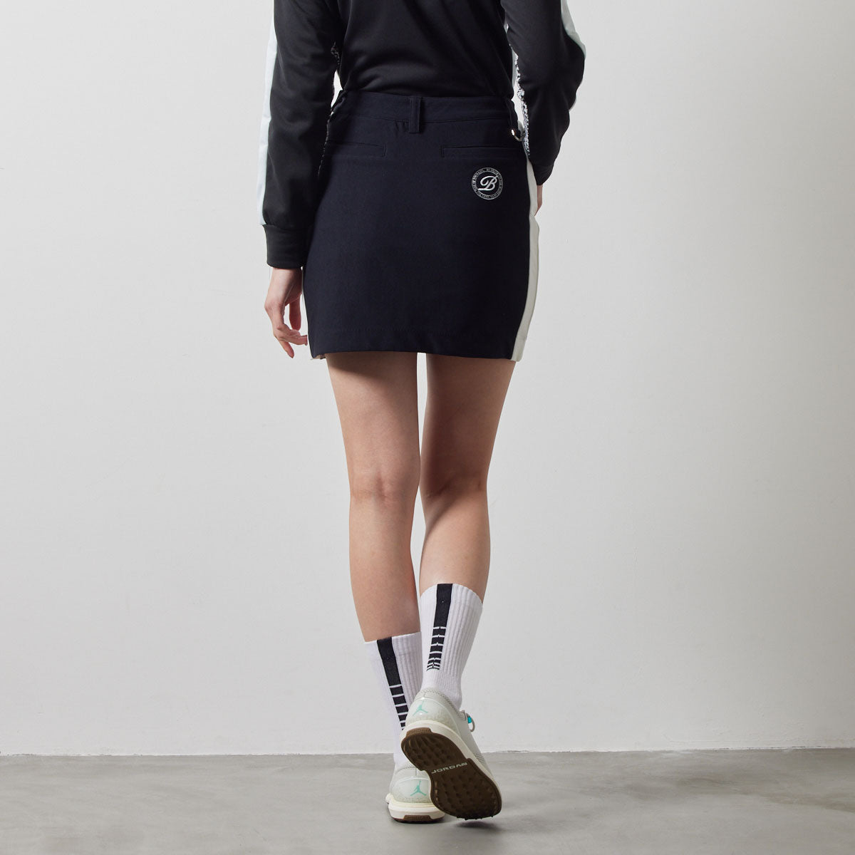 WOMENS HOUNDSTOOTH BICOLOR SKIRT スカート テーパード スタイルアップ効果 発熱素材 セットアップ / BLACK