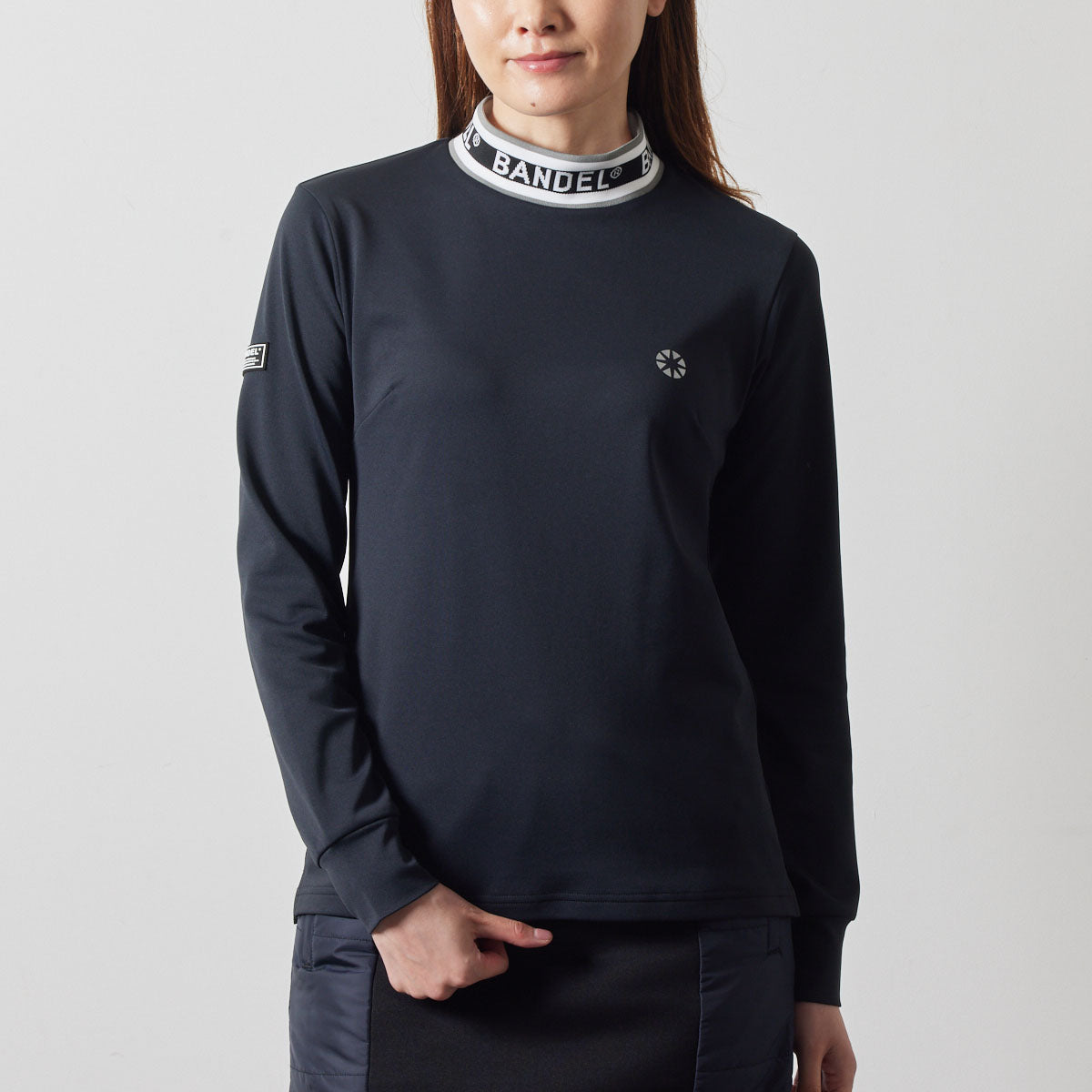 WOMENS JACQUARD RIB L/S MOC SHIRTS BGS-W4AJRMC モックネックシャツ ハイストレッチ 保温 UVカット 軽量 / BLACK