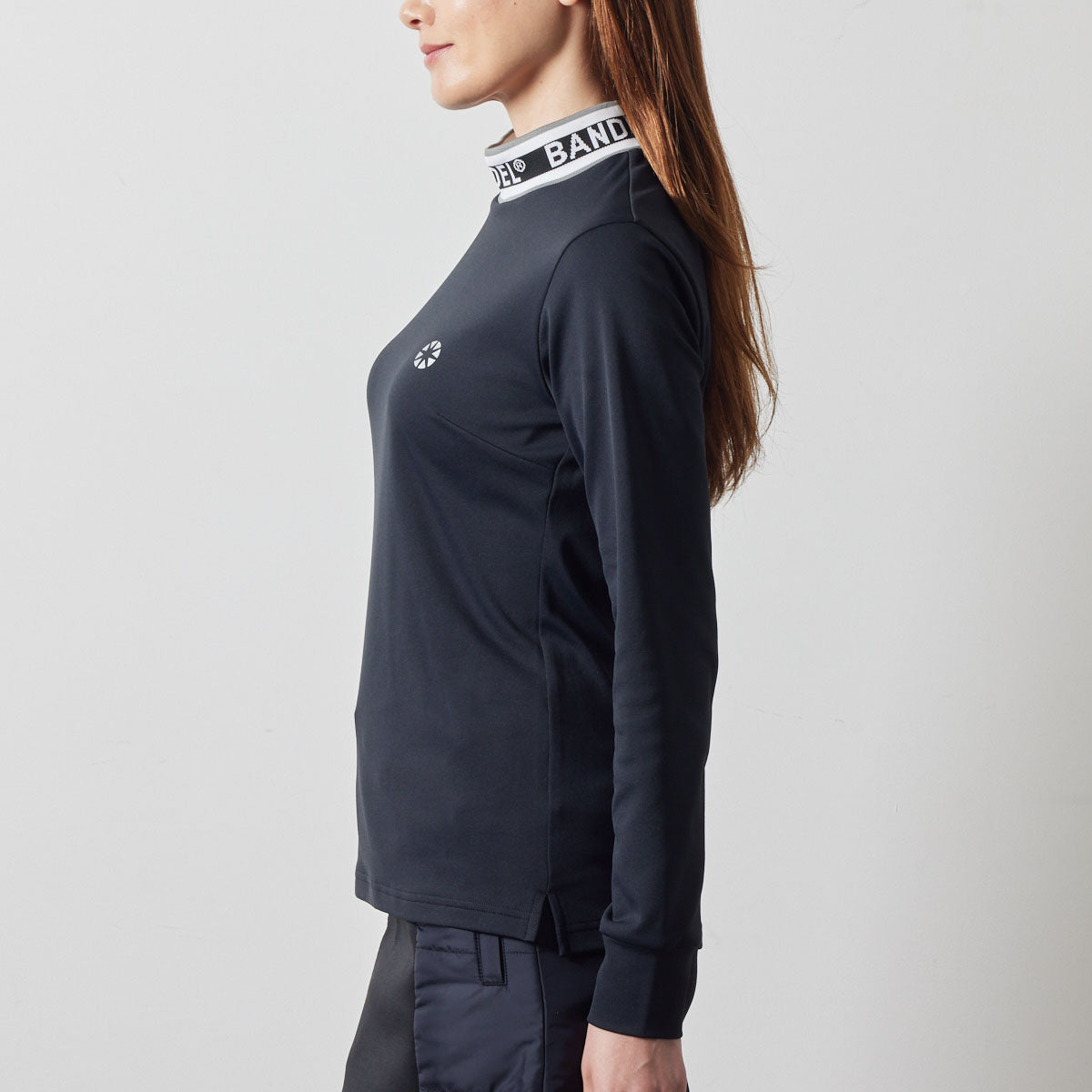 WOMENS JACQUARD RIB L/S MOC SHIRTS BGS-W4AJRMC モックネックシャツ ハイストレッチ 保温 UVカット 軽量 / BLACK