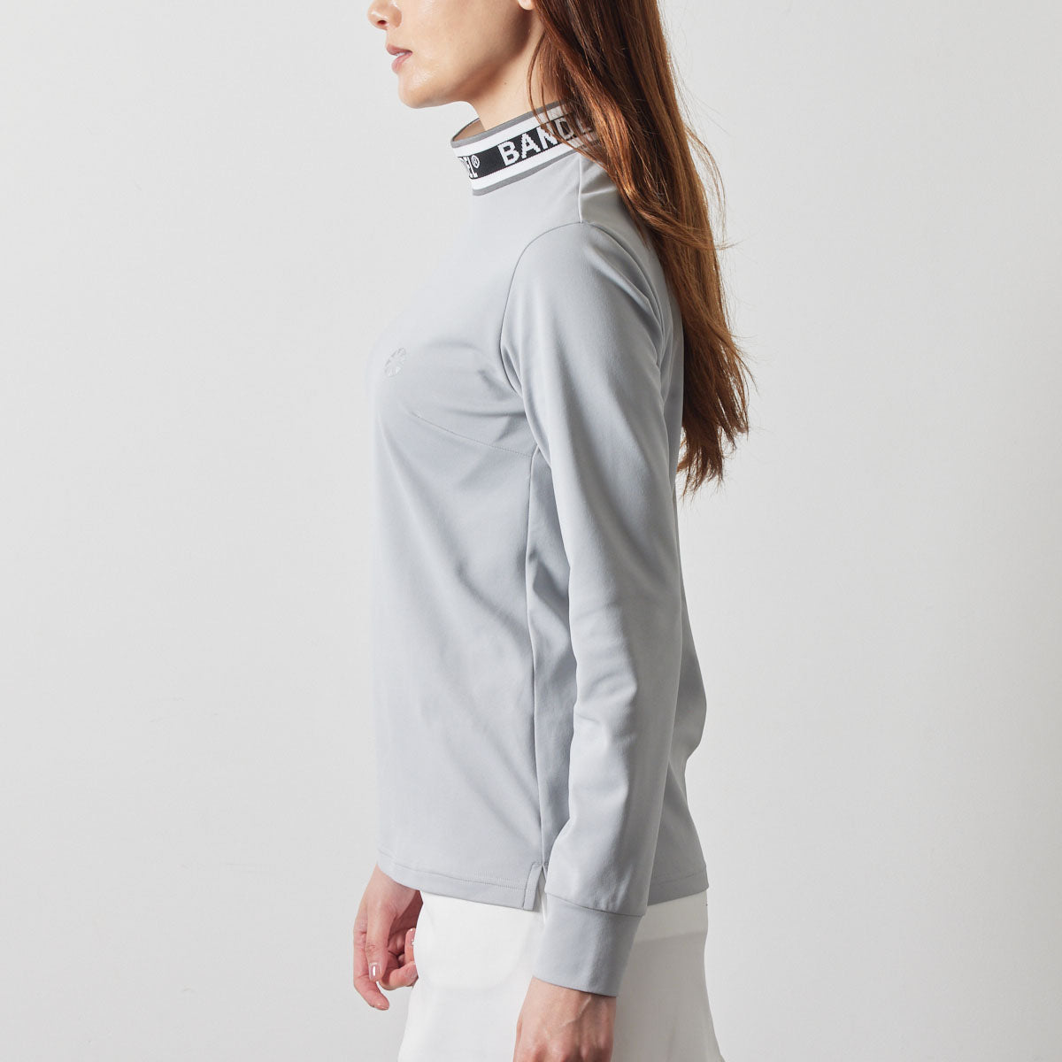 WOMENS JACQUARD RIB L/S MOC SHIRTS BGS-W4AJRMC モックネックシャツ ハイストレッチ 保温 UVカット 軽量 / L-GREY
