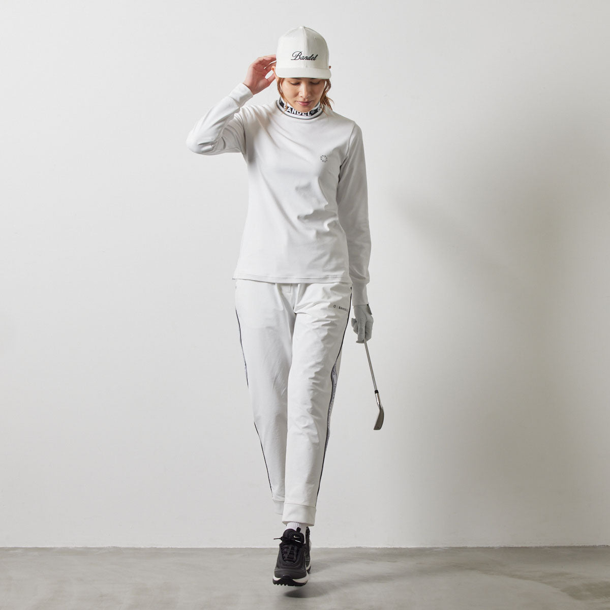 WOMENS JACQUARD RIB L/S MOC SHIRTS BGS-W4AJRMC モックネックシャツ ハイストレッチ 保温 UVカット 軽量 / WHITE