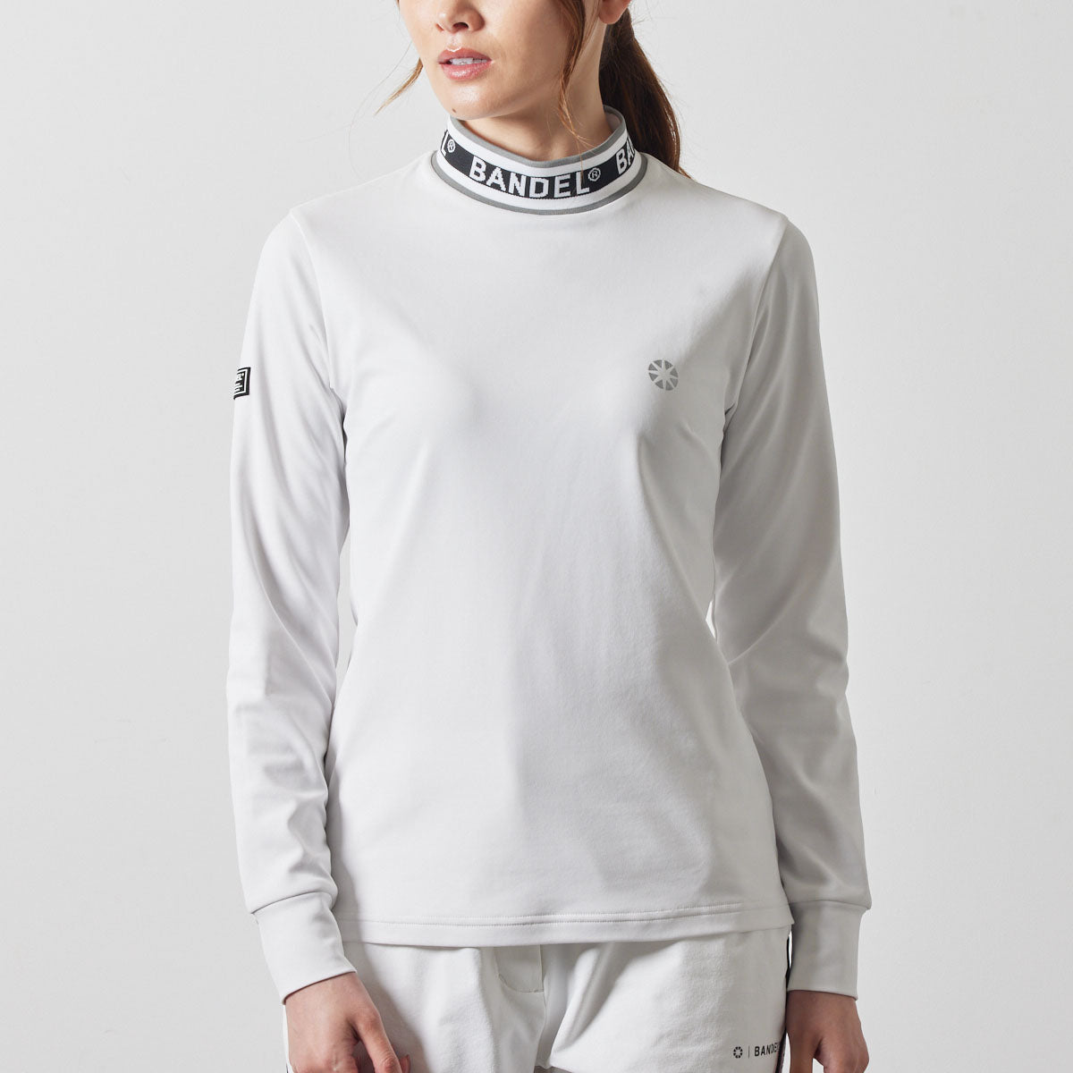WOMENS JACQUARD RIB L/S MOC SHIRTS BGS-W4AJRMC モックネックシャツ ハイストレッチ 保温 UVカット 軽量 / WHITE