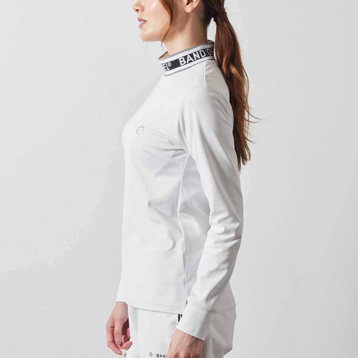 WOMENS JACQUARD RIB L/S MOC SHIRTS BGS-W4AJRMC モックネックシャツ ハイストレッチ 保温 UVカット 軽量 / WHITE