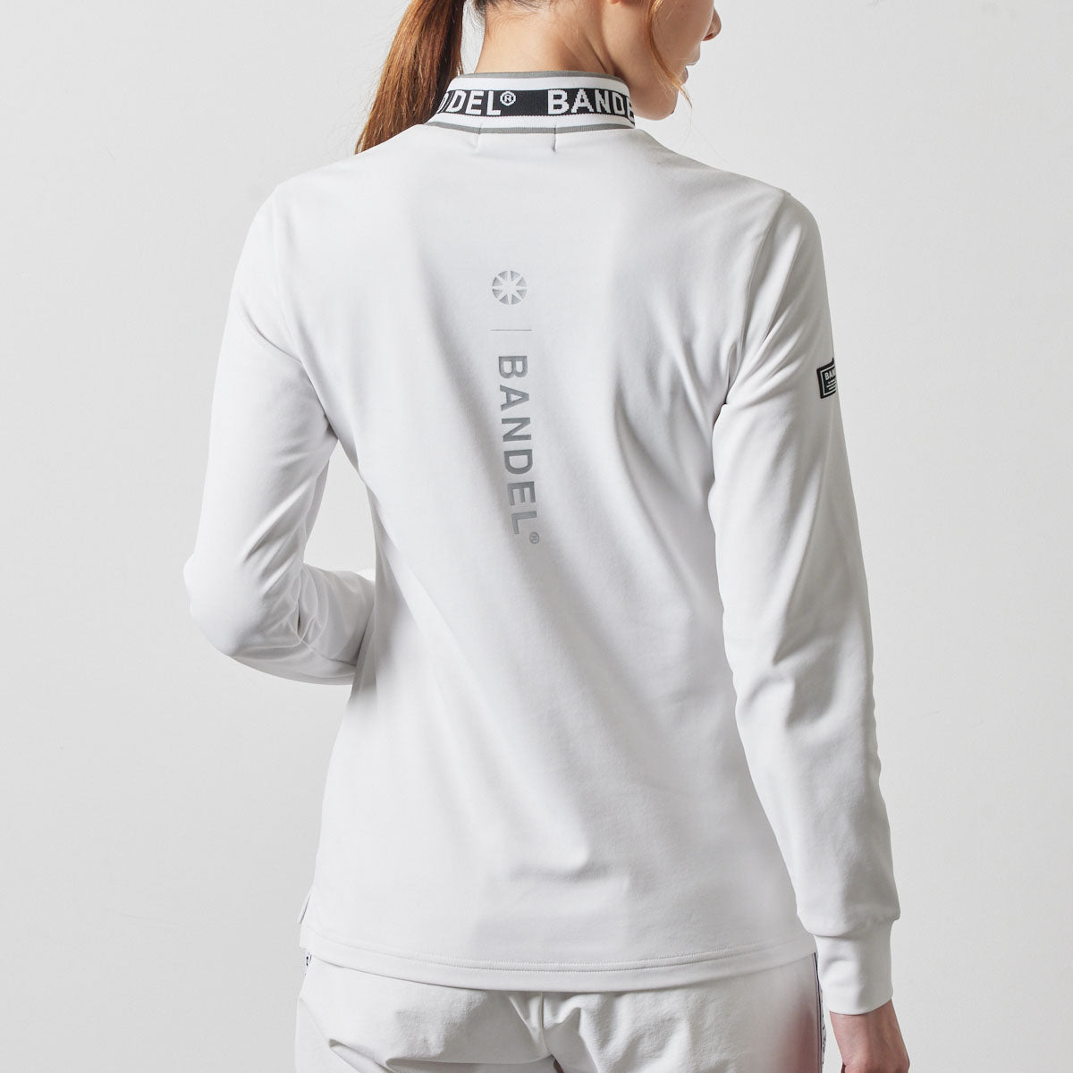 WOMENS JACQUARD RIB L/S MOC SHIRTS BGS-W4AJRMC モックネックシャツ ハイストレッチ 保温 UVカット 軽量 / WHITE