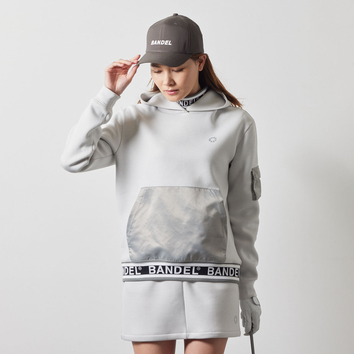 WOMENS NYLON POCKET P/O HOODIE BGS-W4ANPHD 軽量 ダンボール素材 異素材MIX / L-GREY