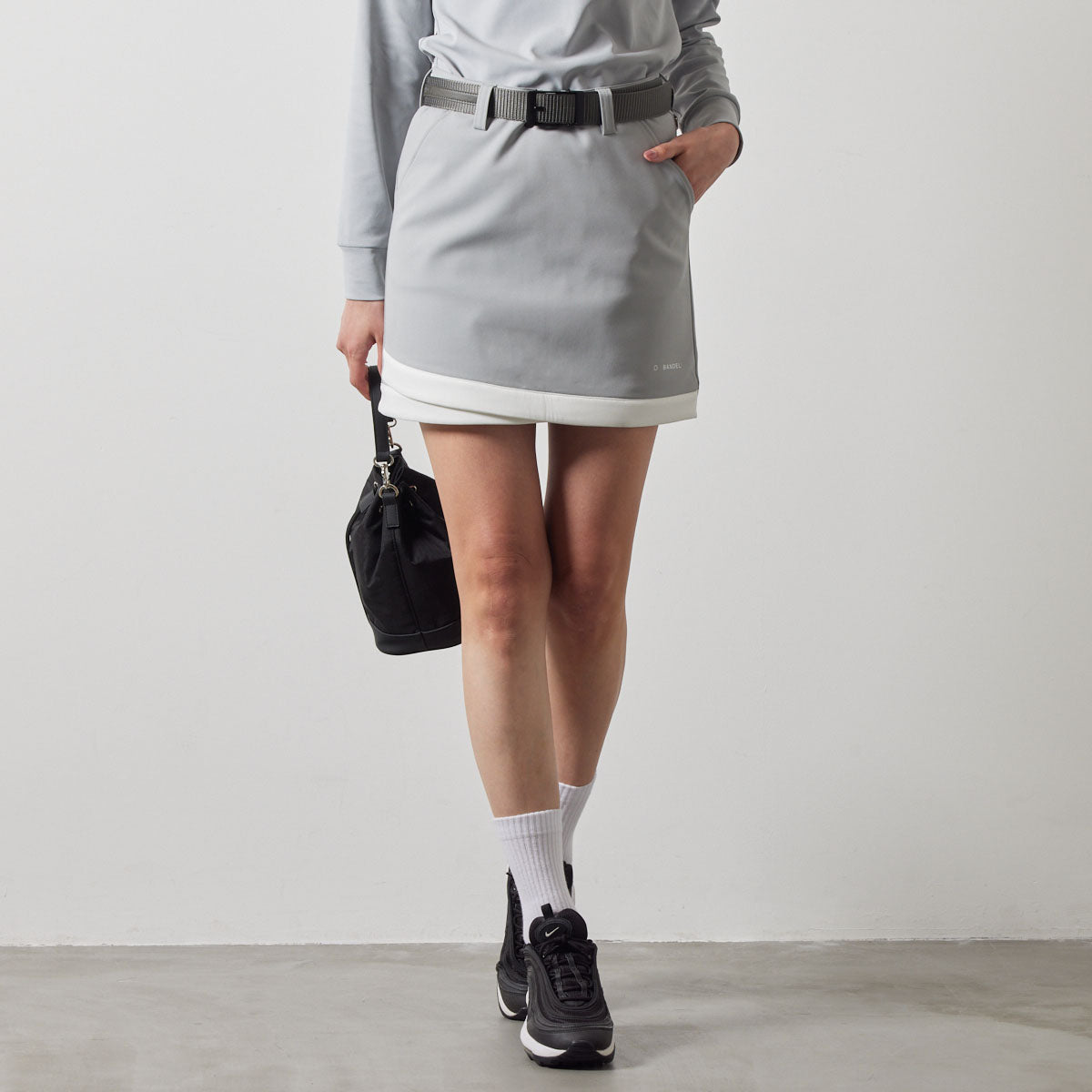 PIPING HEM SKIRT BGS-W4APHSK スカート 高ストレッチ 軽量 スタイルアップ / L-GREY×WHITE