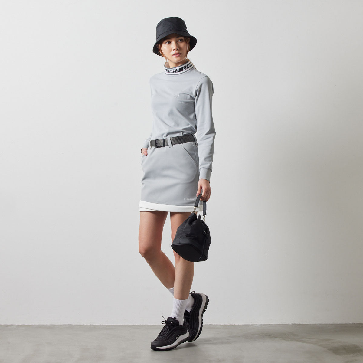 PIPING HEM SKIRT BGS-W4APHSK スカート 高ストレッチ 軽量 スタイルアップ / L-GREY×WHITE
