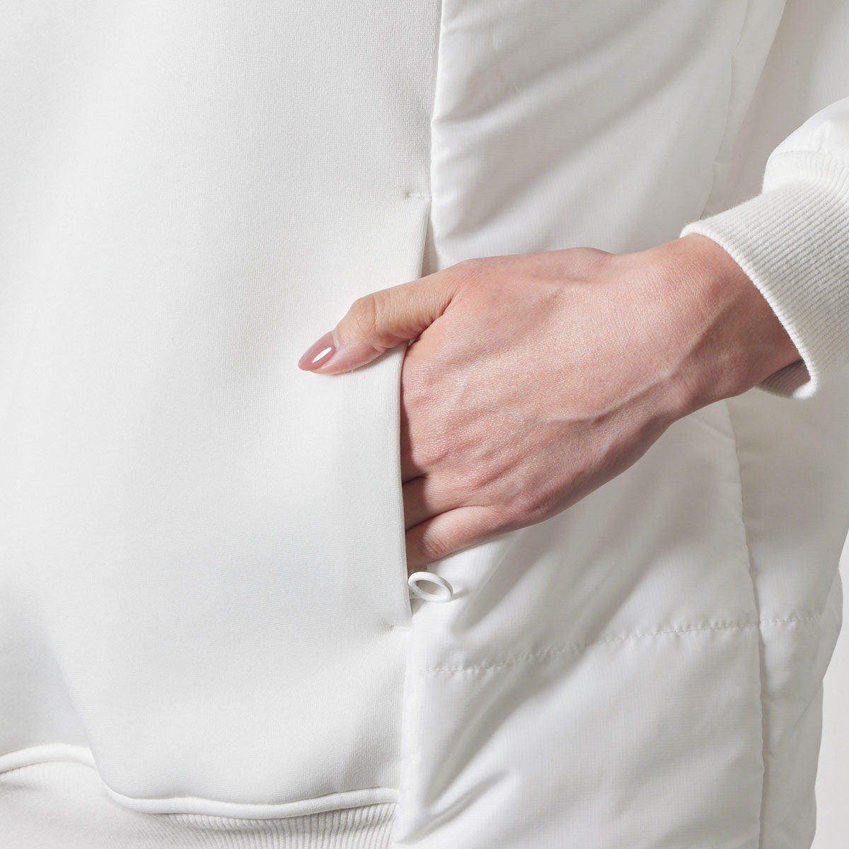 WOMENS PUFFER SLEEVE HALF ZIP BLOUSON BGS-W4APSHB ブルゾン 保温 軽量 中綿 / WHITE