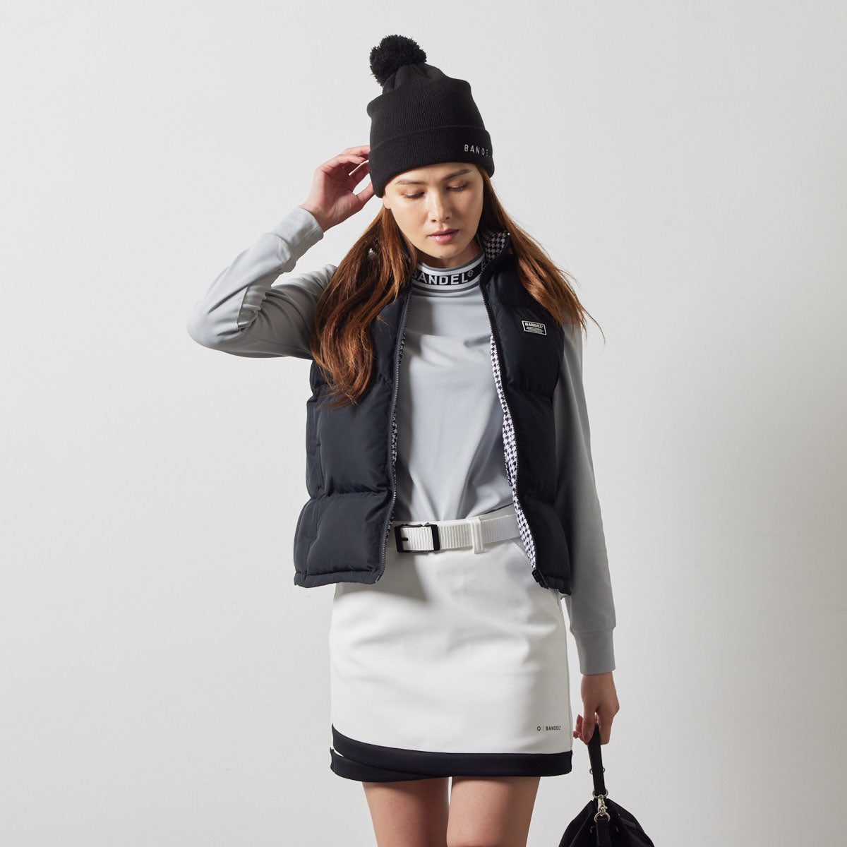 BANDEL GOLF WOMENS REVERSIBLE DOWN VEST BGS-W4ARDVTダウンベスト リバーシブル 防寒性 / BLACK×HOUNDSTOOTH