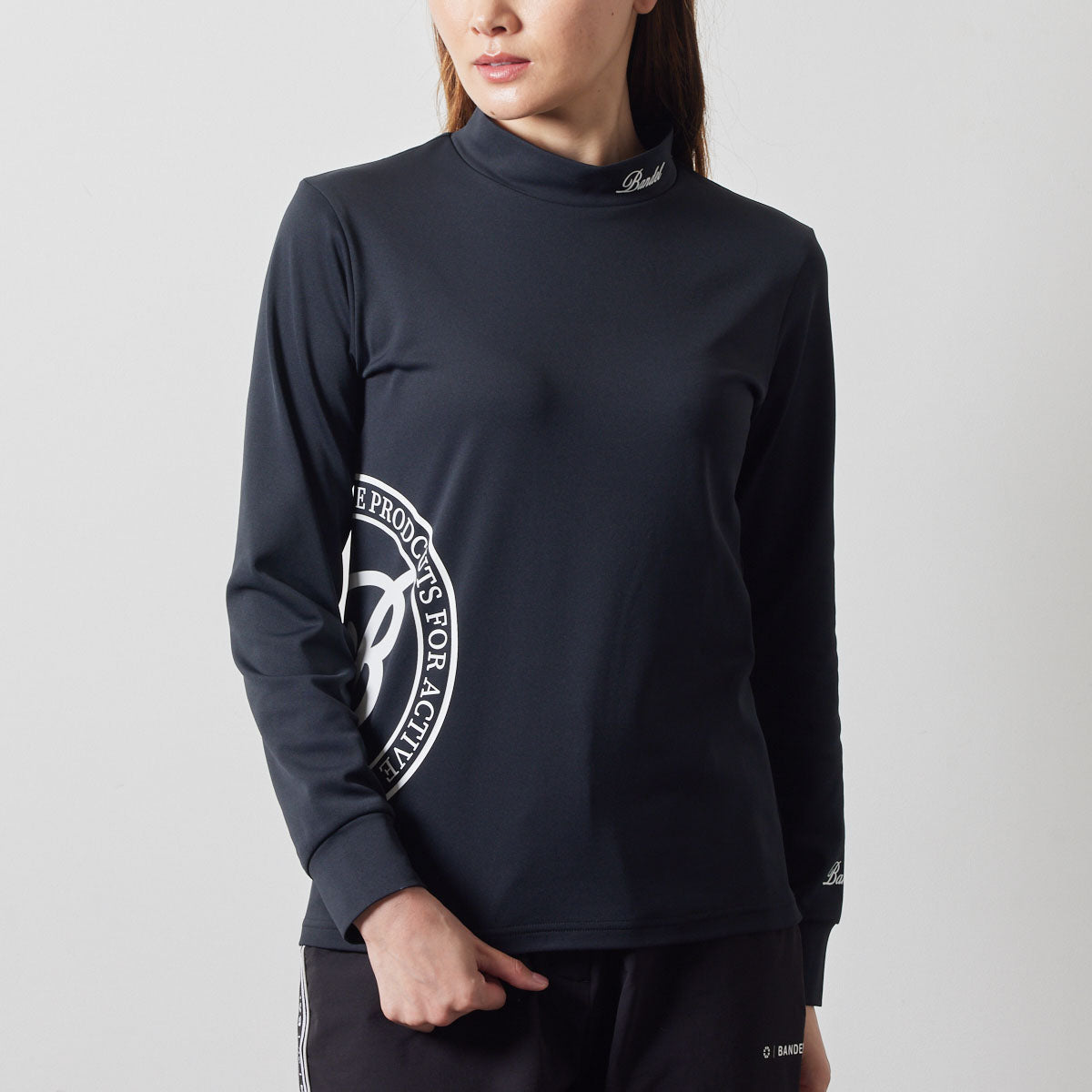 WOMENS SIDE LOGO L/S MOCK NECK SHIRTS BGS-W4ASLMC モックネックシャツ ハイストレッチ 保温 UVカット / BLACK