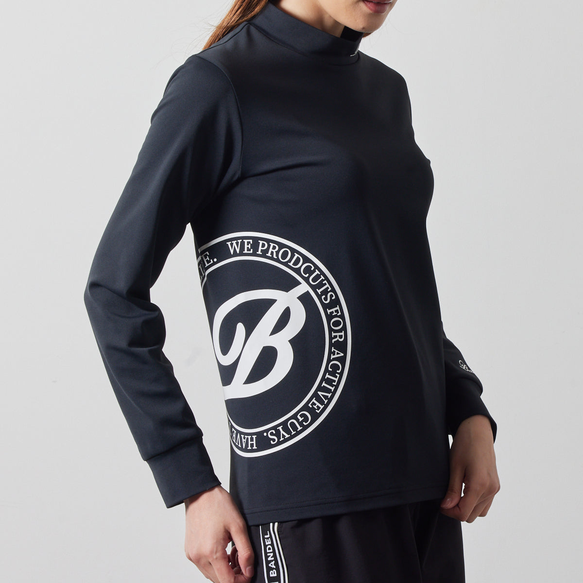 WOMENS SIDE LOGO L/S MOCK NECK SHIRTS BGS-W4ASLMC モックネックシャツ ハイストレッチ 保温 UVカット / BLACK