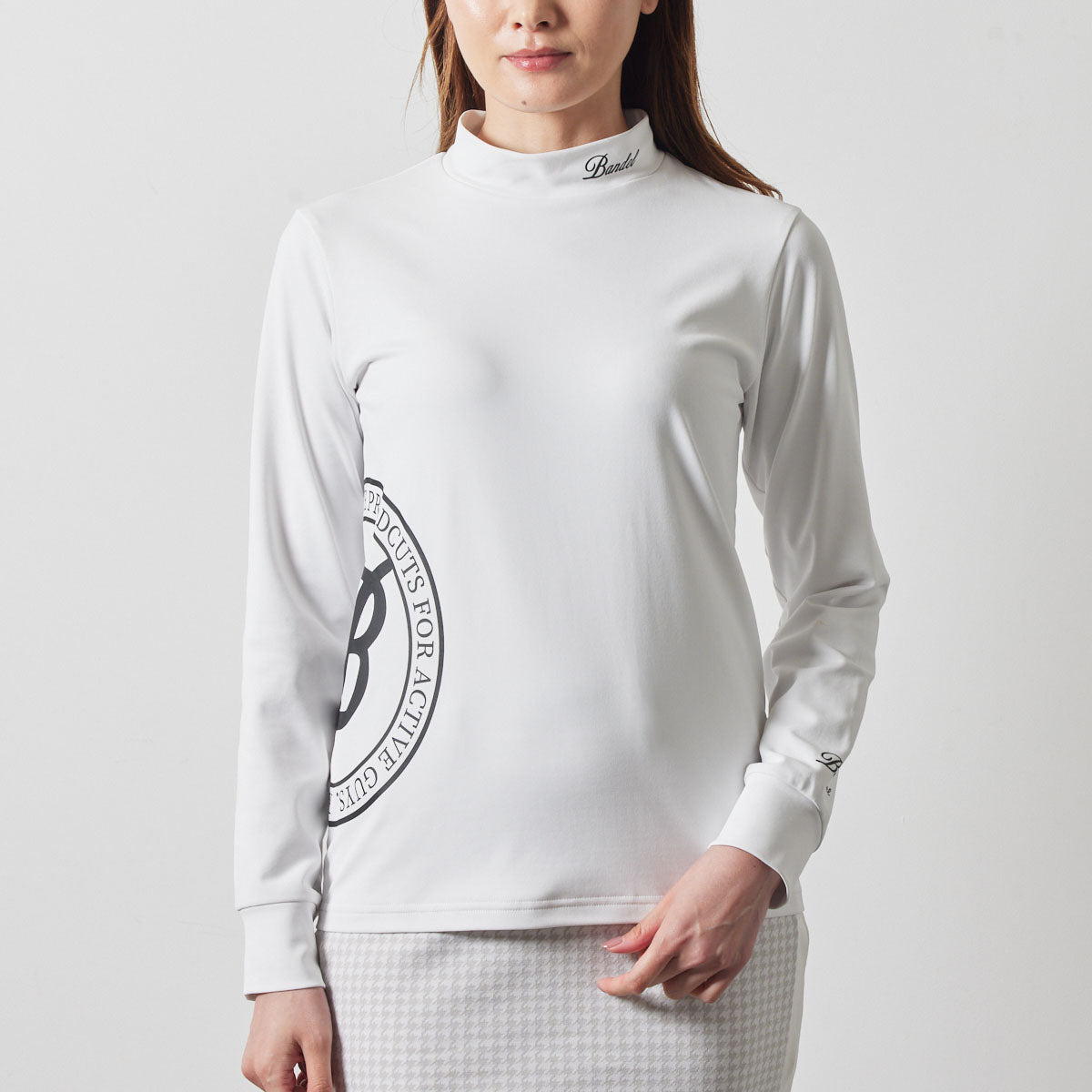 WOMENS SIDE LOGO L/S MOCK NECK SHIRTS BGS-W4ASLMC モックネックシャツ ハイストレッチ 保温 UVカット / WHITE