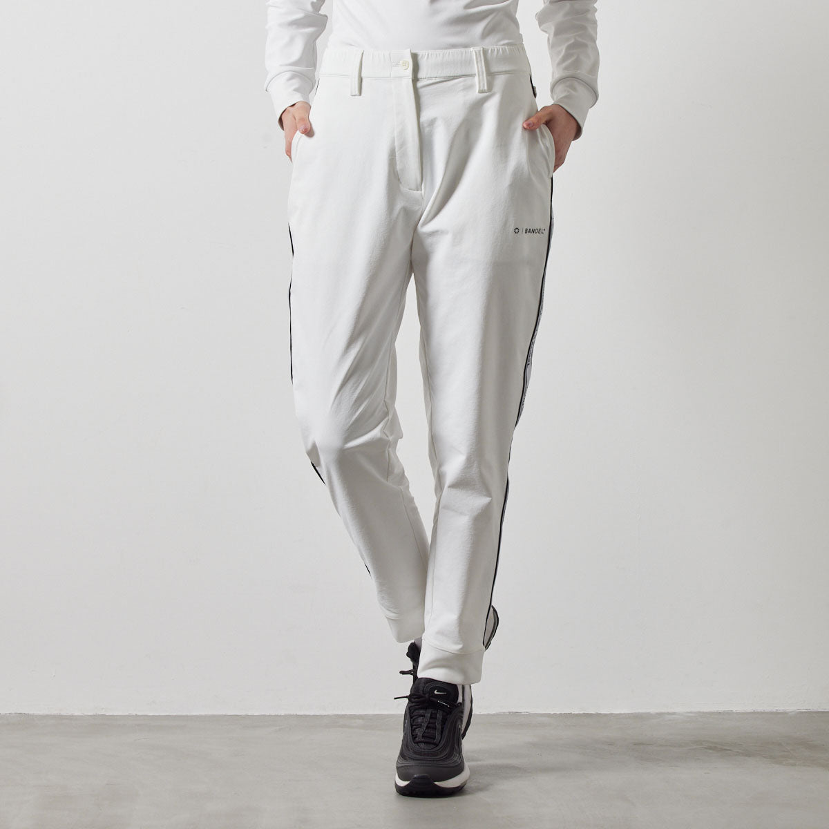 WOMENS WATER REPELLENT PIPING LONGPANTS BGS-W4AWPLP 高耐久 4WAYストレッチ 撥水 起毛 ウォッシャブル セットアップ / WHITE