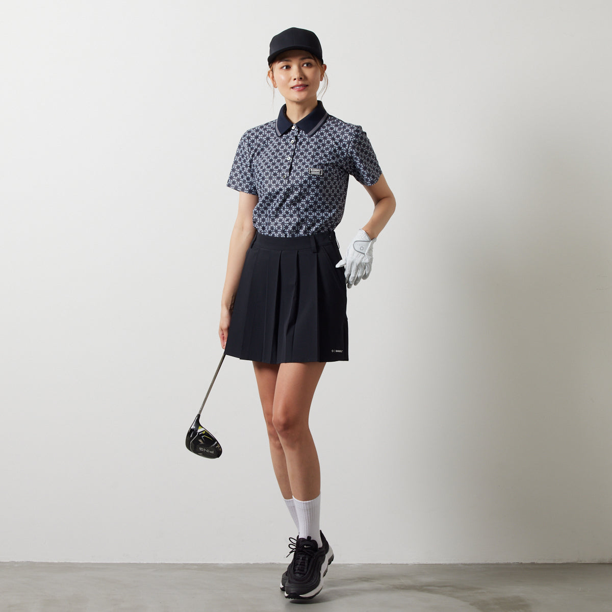 BANDEL GOLF バンデルゴルフ ポロシャツ WOMENS ALLOVER S/S POLO SHIRTS BGS-W4SAOPL BLACKxGRAY ブラック グレー