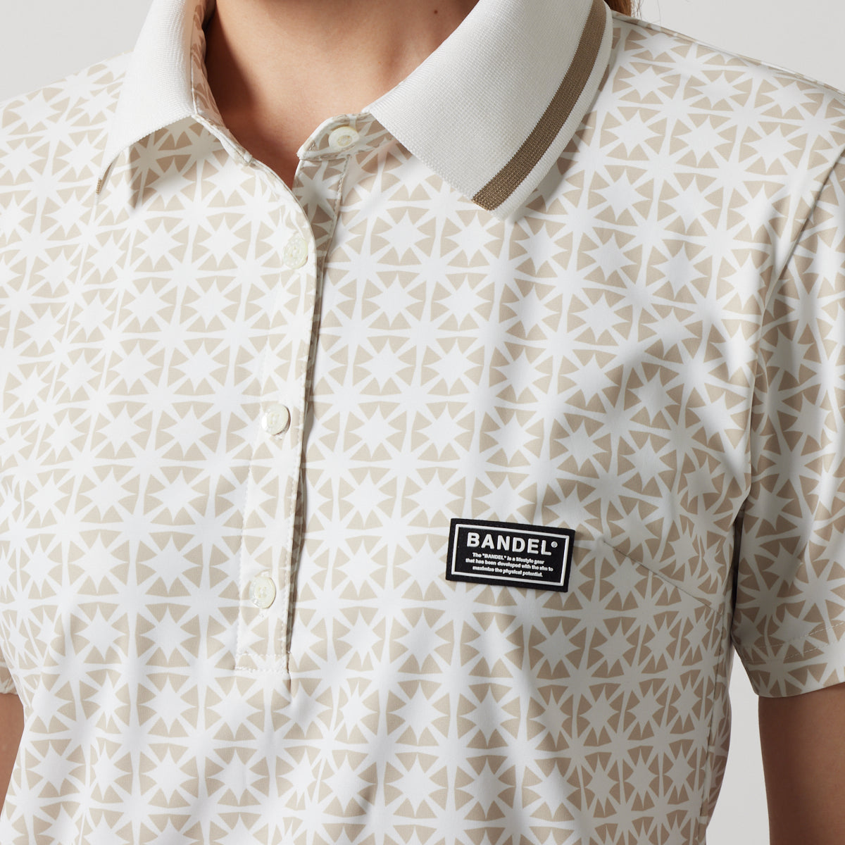 BANDEL GOLF バンデルゴルフ ポロシャツ WOMENS ALLOVER S/S POLO SHIRTS BGS-W4SAOPL WHITExBEIGE ホワイト ベージュ