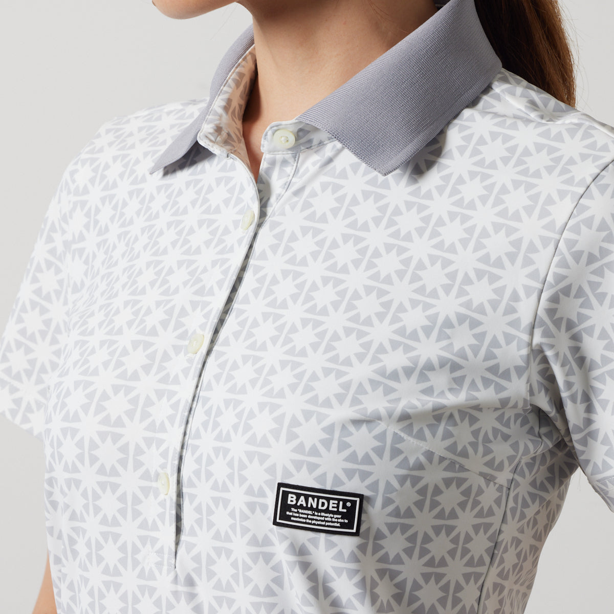 BANDEL GOLF バンデルゴルフ ワンピース WOMENS ALLOVER STRECH POLO ONE-PIECE BGS-W4SAOPO WHITE LIGHT GRAY ホワイト グレー