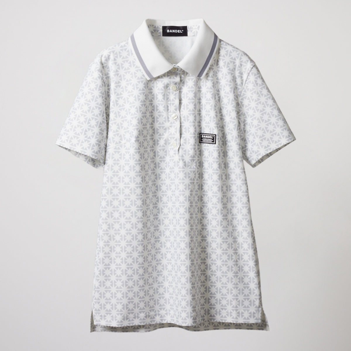 BANDEL GOLF バンデルゴルフ ポロシャツ WOMENS ALLOVER S/S POLO SHIRTS BGS-W4SAOPL WHITE LINE GRAY ホワイト グレー