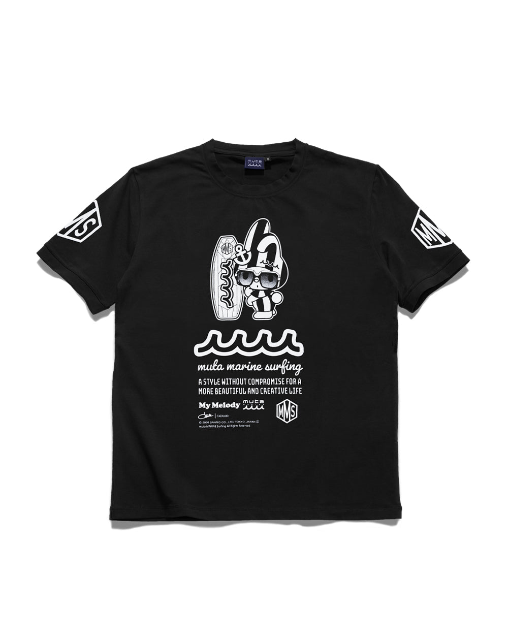 muta MARINE ムータマリン My Melody × muta MARINE SURFING ストレッチTシャツ MMMP-434770 ブラック