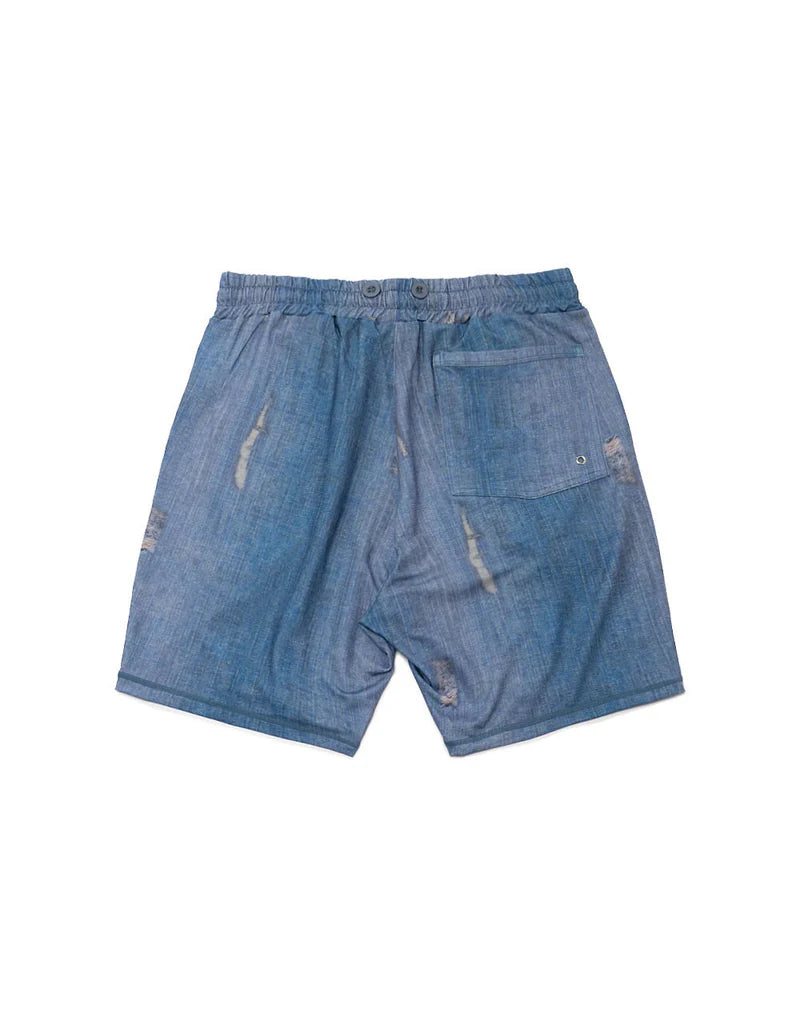 ダメージデニム柄 ラッシュショートパンツ