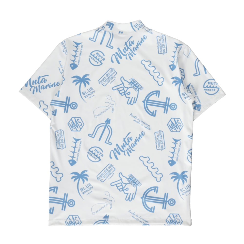 ランダムロゴ モックネックシャツ レギュラーフィット MGMK-446318 吸水速乾 UVカット / WHITE×BLUE