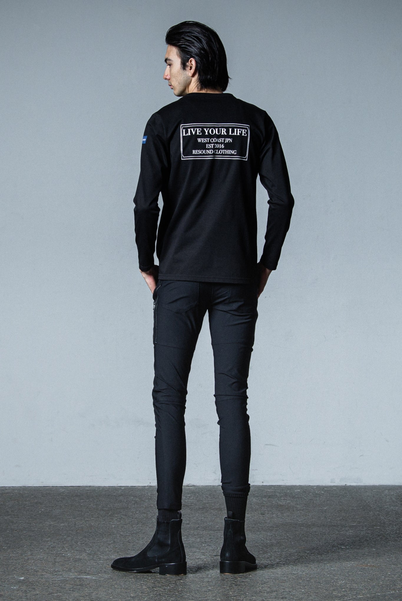 Johnson LINE NYLON PT BASIC-ST-009 SUPER TIGHT TAPERD ロングパンツ 機能素材 / BLACK×LINE BLACK