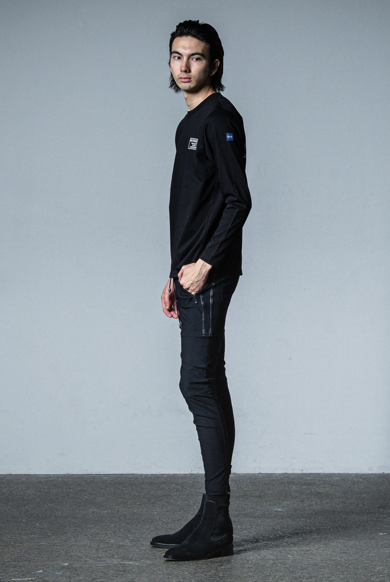 Johnson LINE NYLON PT BASIC-ST-009 SUPER TIGHT TAPERD ロングパンツ 機能素材 / BLACK×LINE BLACK