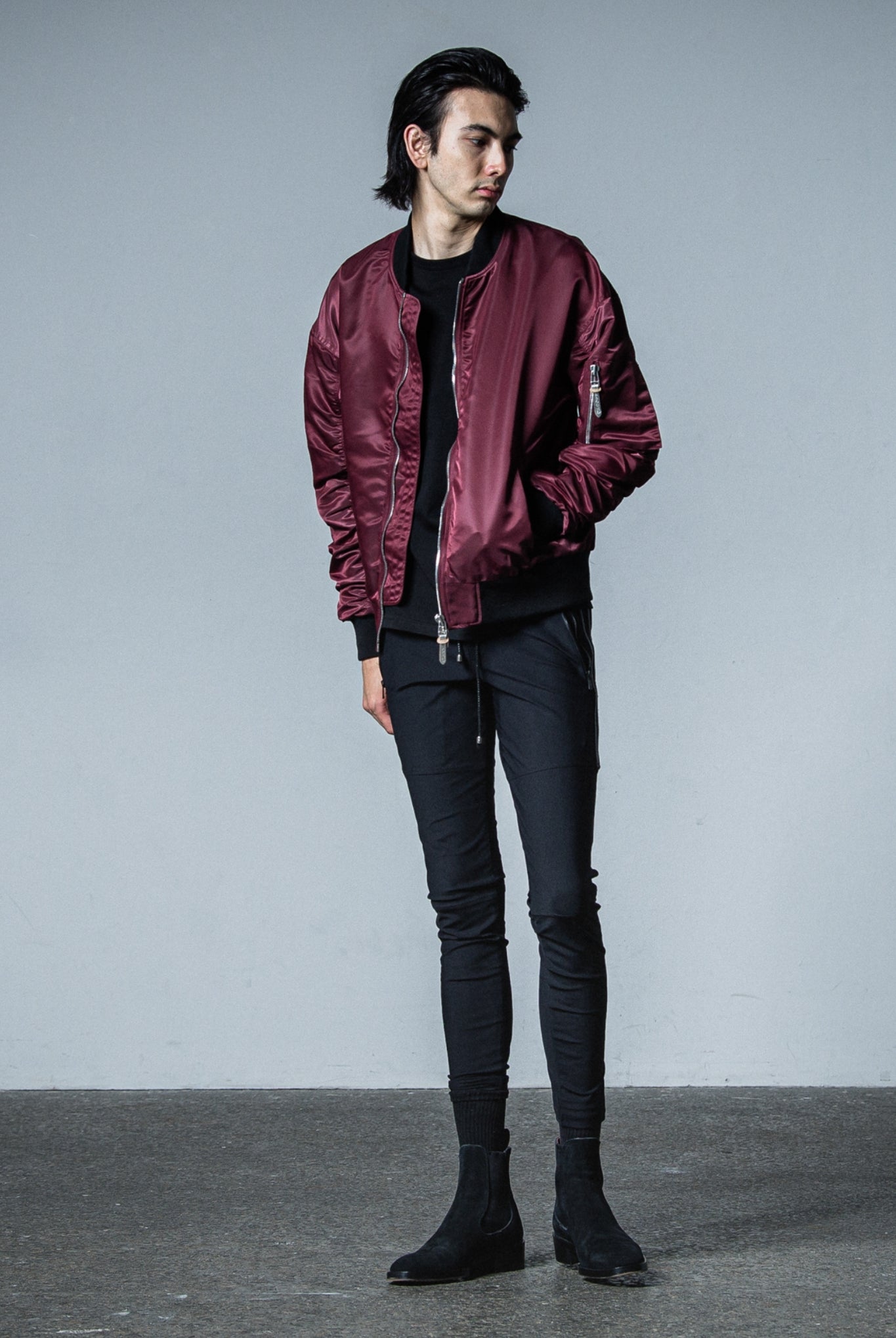 Johnson LINE NYLON PT BASIC-ST-009 SUPER TIGHT TAPERD ロングパンツ 機能素材 / BLACK×LINE BLACK