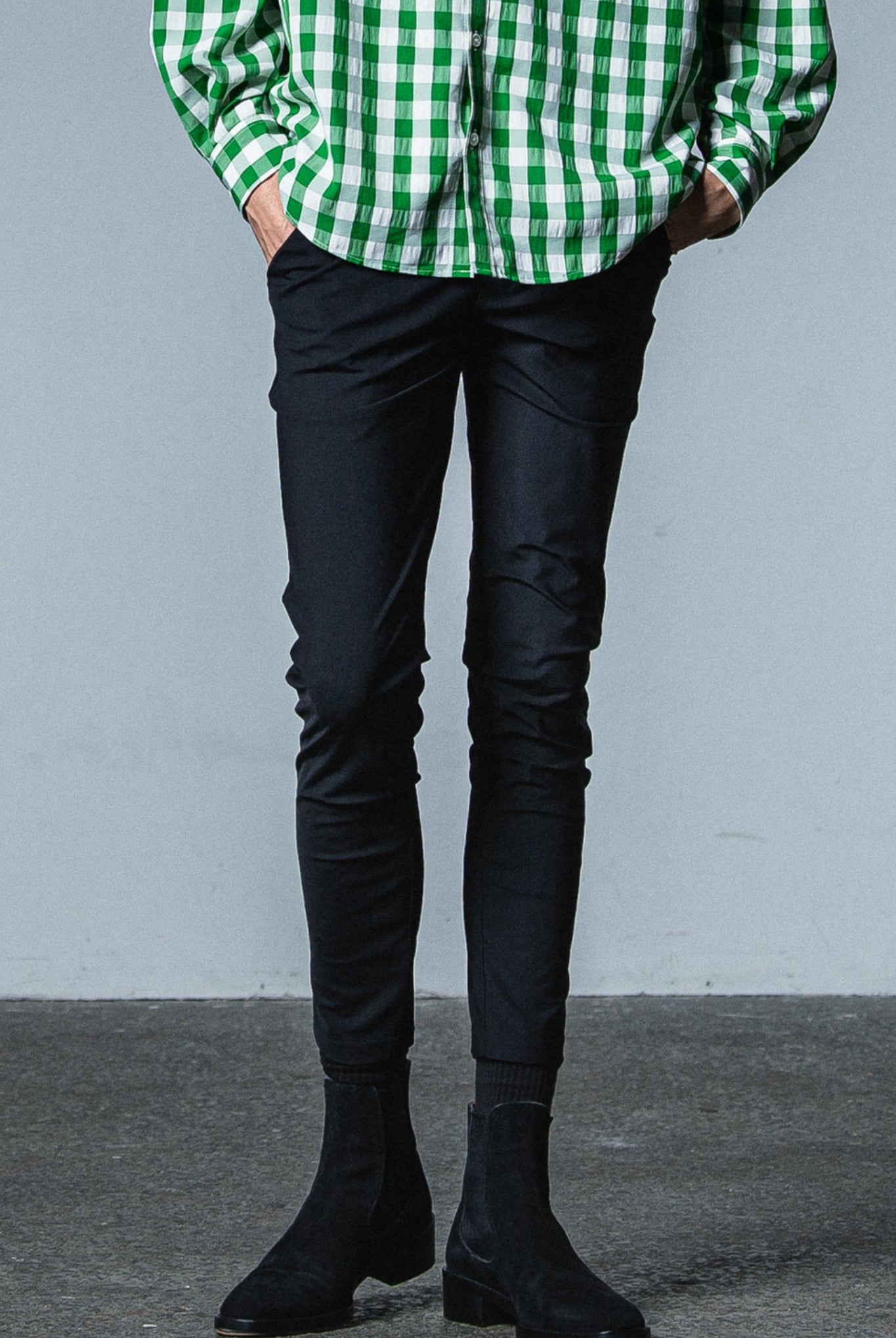 CHRIS EASY PANTS BASIC-ST-016 TIGHT TAPERD ロングパンツ 機能素材 / NYLON BLACK