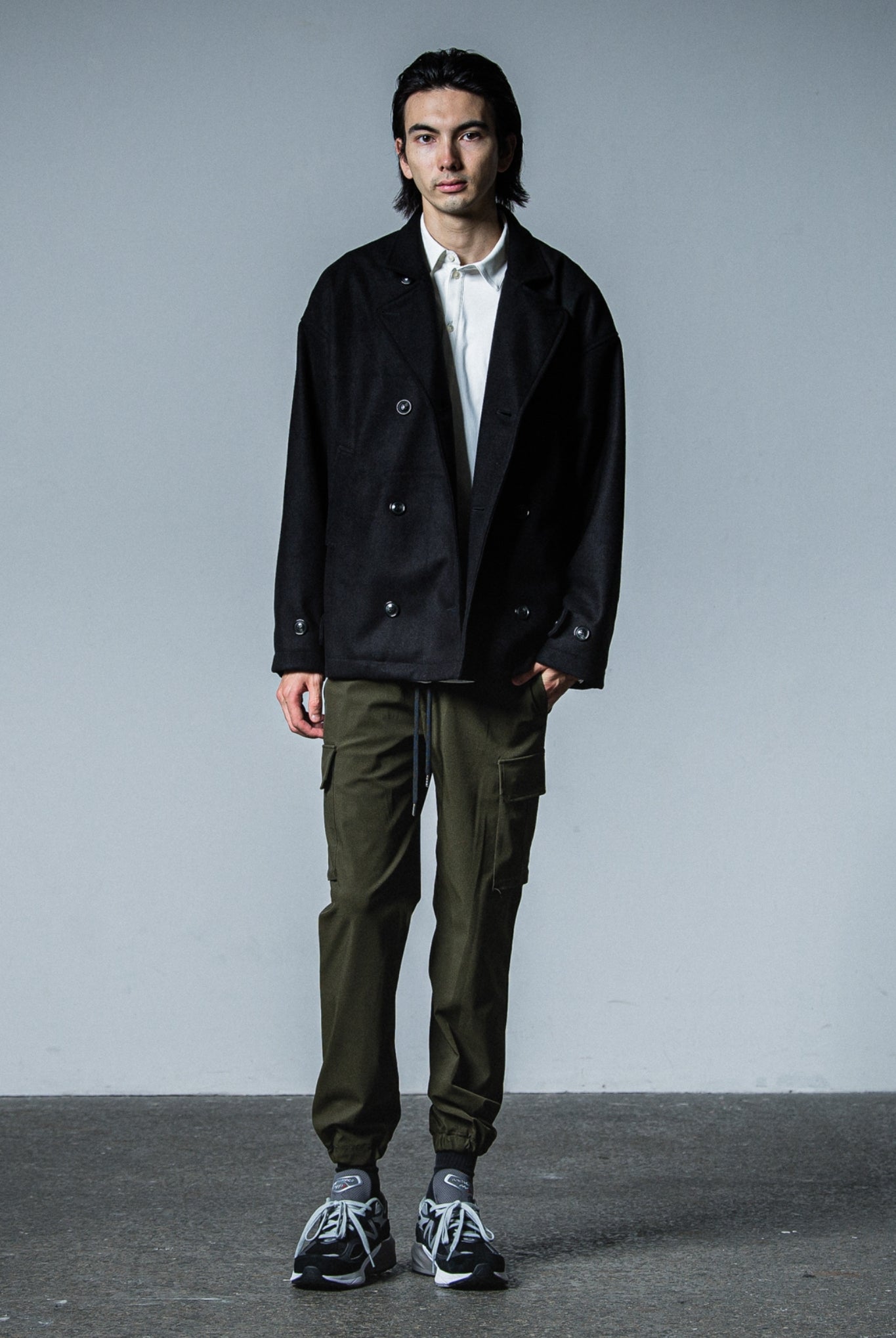 MELTON OVER PCOAT RC33-JK-007 LOOSE FIT ピーコート 高機能素材 / BLACK