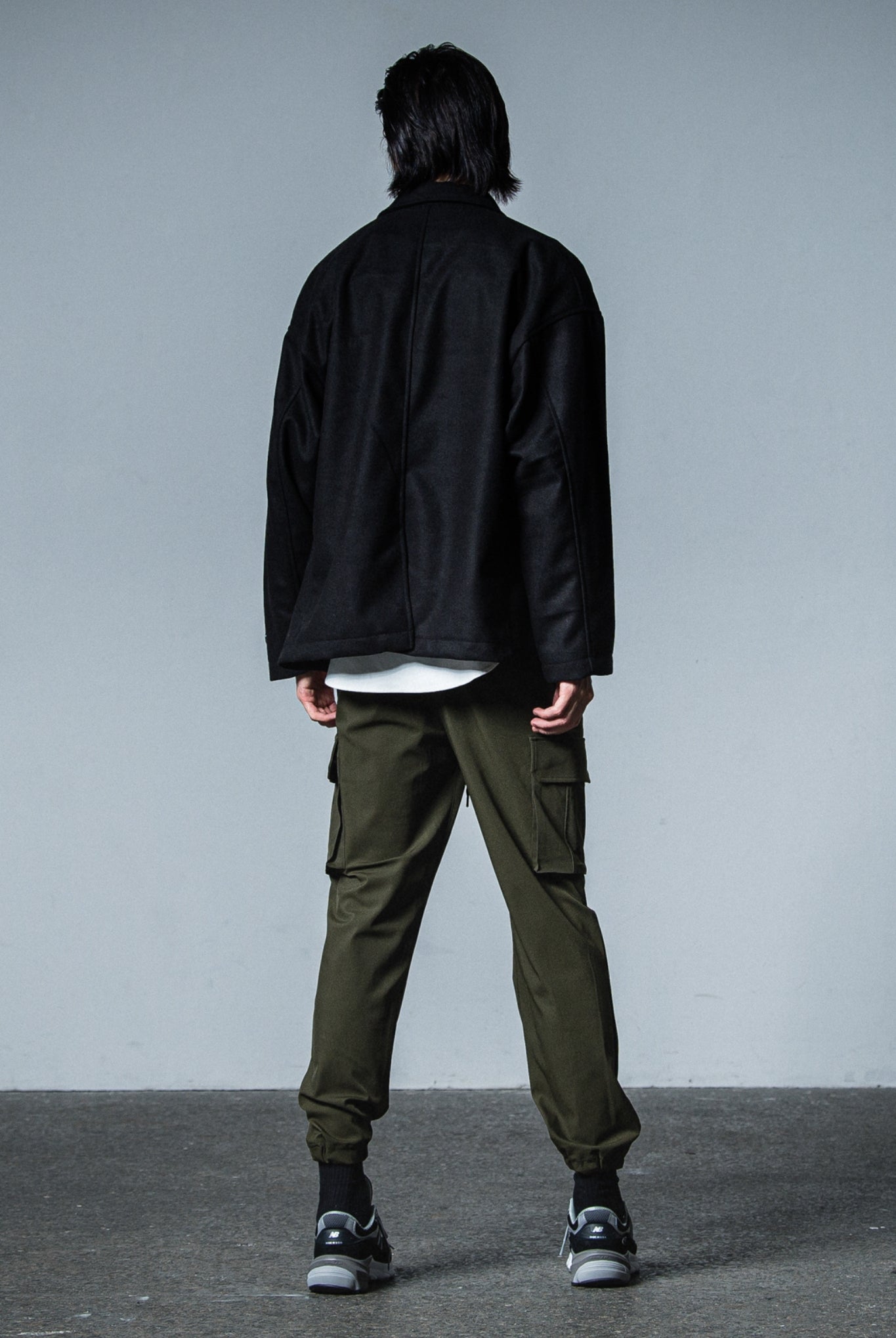 MELTON OVER PCOAT RC33-JK-007 LOOSE FIT ピーコート 高機能素材 / BLACK