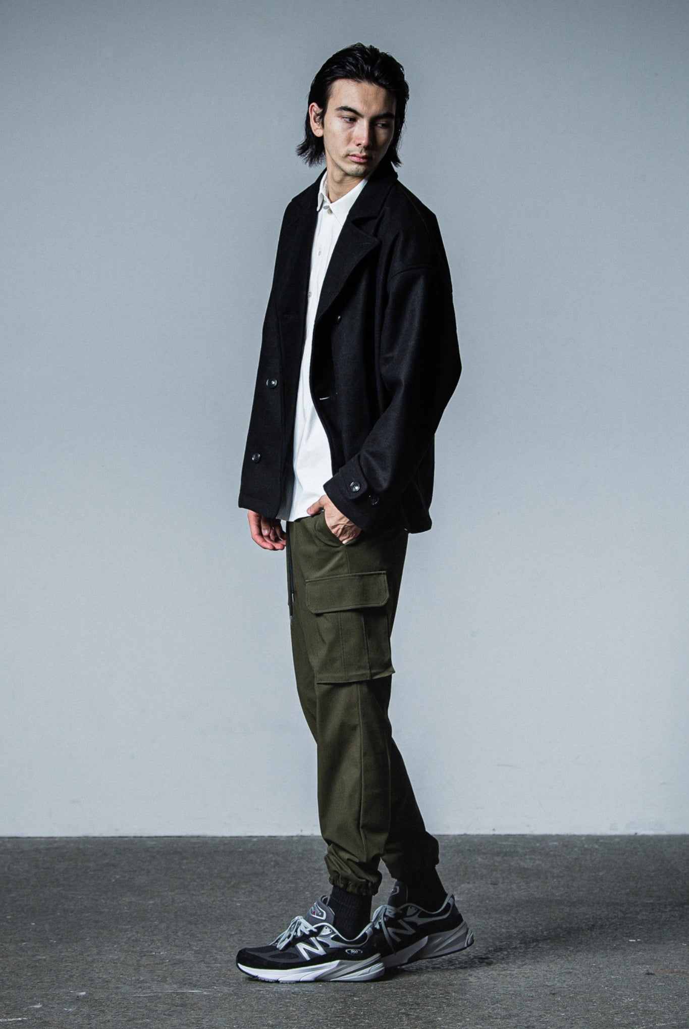 MELTON OVER PCOAT RC33-JK-007 LOOSE FIT ピーコート 高機能素材 / BLACK