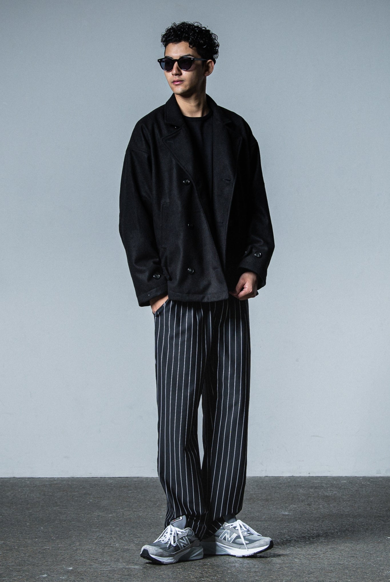 MELTON OVER PCOAT RC33-JK-007 LOOSE FIT ピーコート 高機能素材 / BLACK