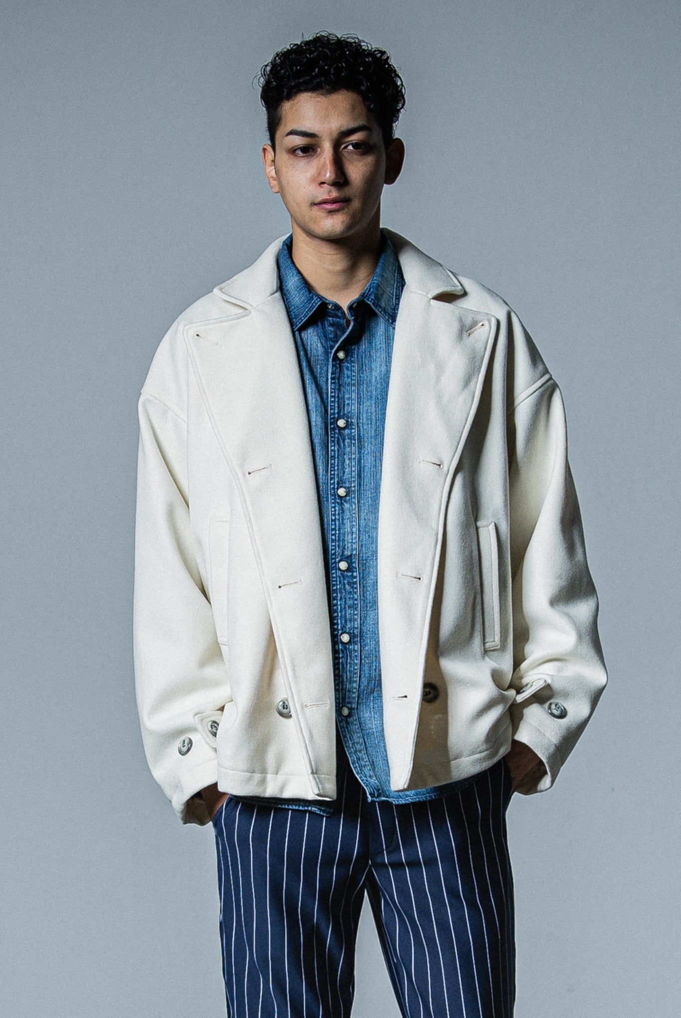 MELTON OVER PCOAT RC33-JK-007 LOOSE FIT ピーコート 高機能素材 / OFF WHITE