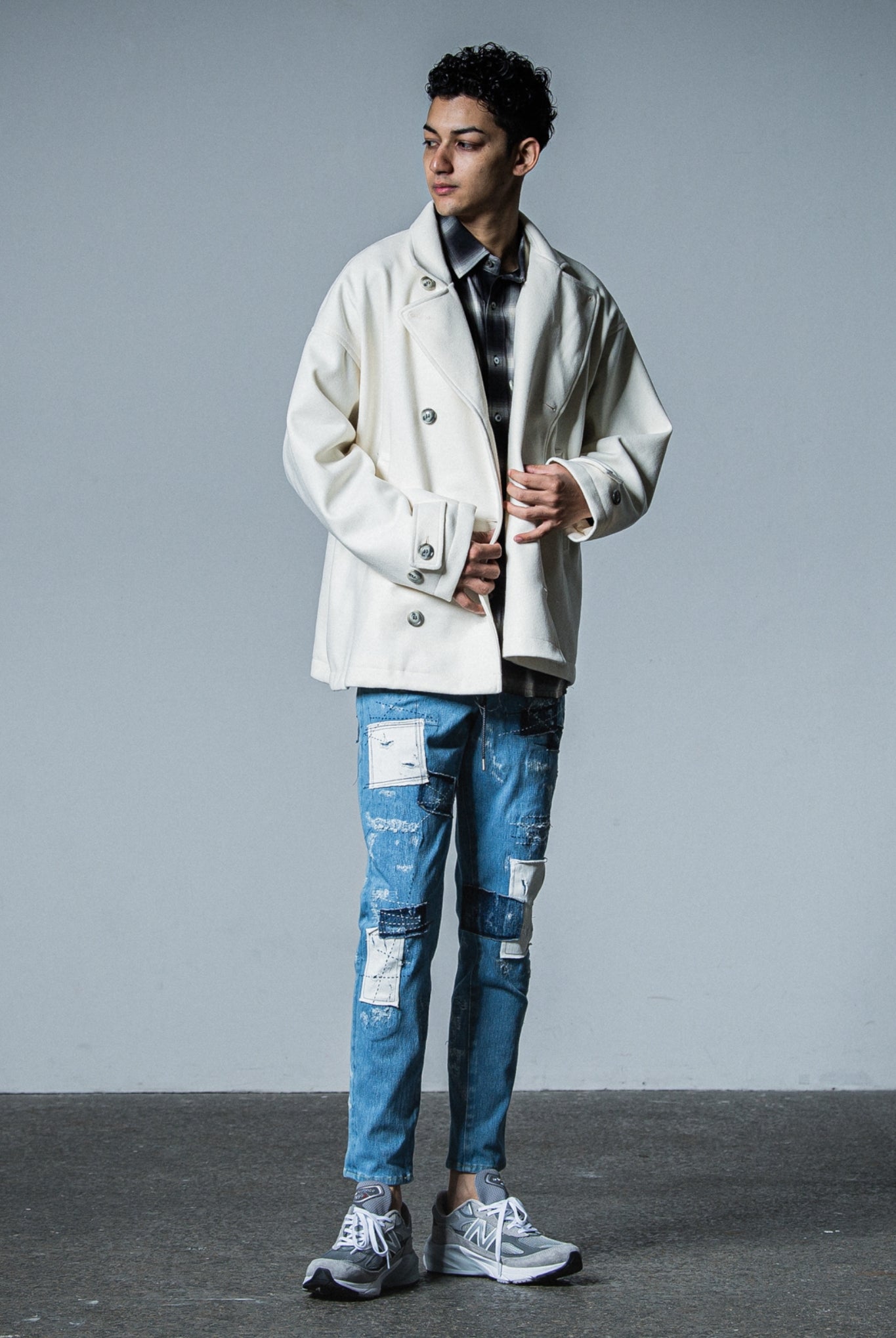 MELTON OVER PCOAT RC33-JK-007 LOOSE FIT ピーコート 高機能素材 / OFF WHITE