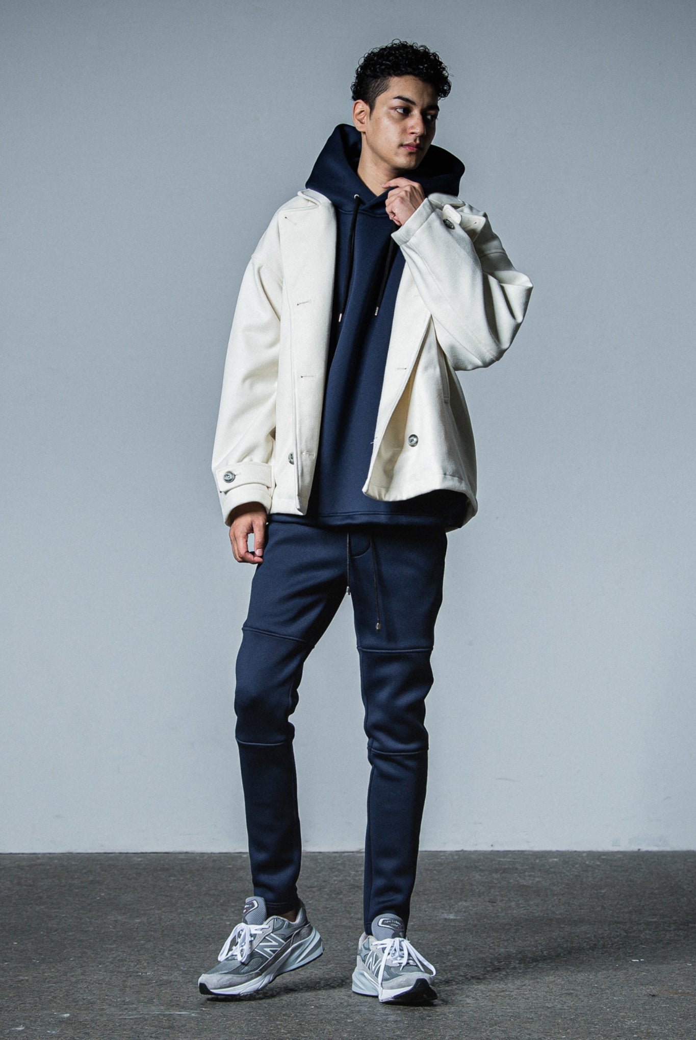 MELTON OVER PCOAT RC33-JK-007 LOOSE FIT ピーコート 高機能素材 / OFF WHITE