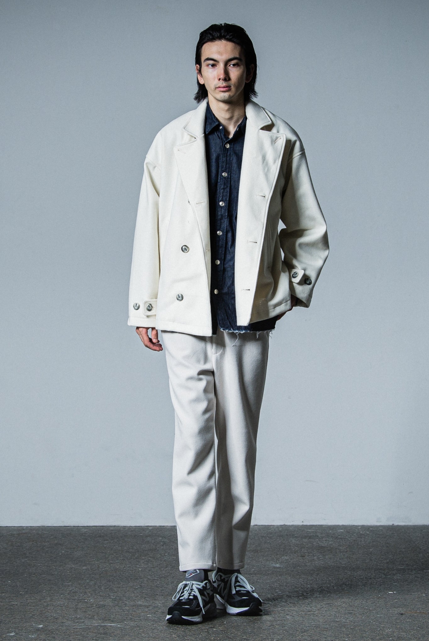 MELTON OVER PCOAT RC33-JK-007 LOOSE FIT ピーコート 高機能素材 / OFF WHITE