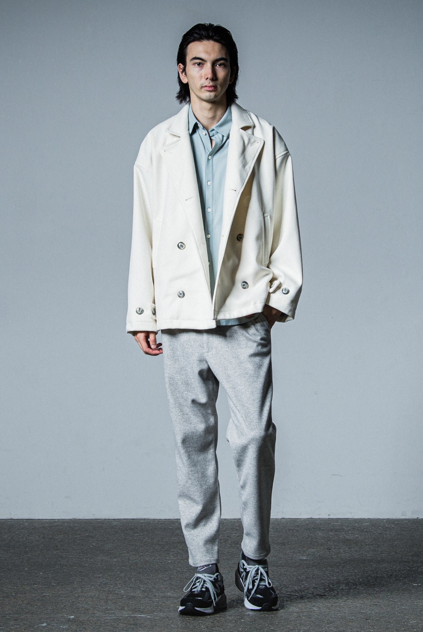 MELTON OVER PCOAT RC33-JK-007 LOOSE FIT ピーコート 高機能素材 / OFF WHITE